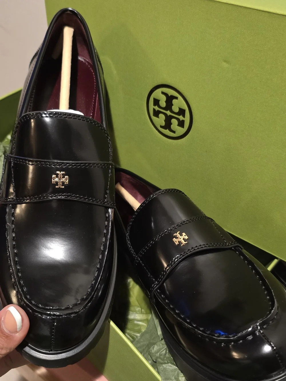 Tory Burch Black Patent Leather Loafers with Gold Logo